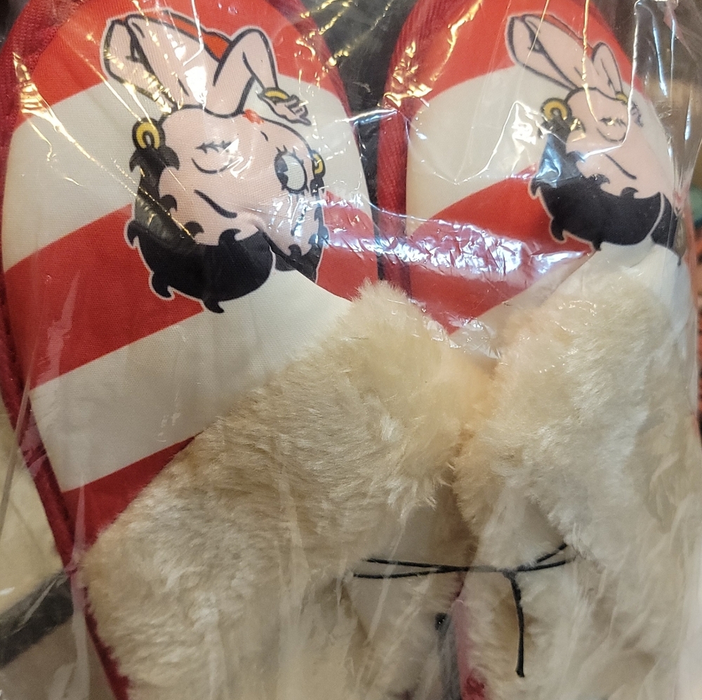 Red and White Striped Slippers with Cartoon Design Betty Boop